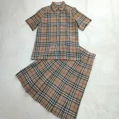 【美品】【BURBERRY】ノバチェック　リネン混　スカートセットアップ