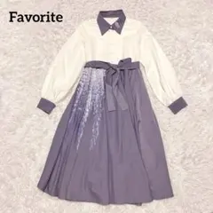 Favorite オリジナル 藤 花柄 フレア ロング ワンピース リボン 長袖