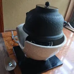 茶道】風炉型電熱器 合金面取風炉 織部焼敷板付き 茶道具3点セット