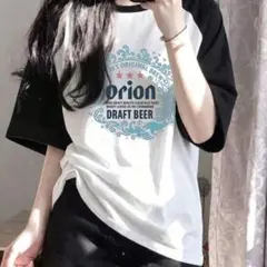 Orionビール プリント 半袖Tシャツ ラグラン ホワイト ブラック　タグなし