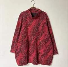 チュニック レッド 花柄 総柄 ゆったり 大きめ　体型カバー