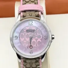稼働品 COACH 腕時計 シグネチャー ピンク文字盤 メッシュベルト 新品