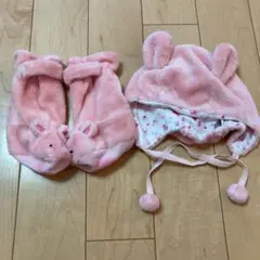 ミキハウス　ベビー　ブーティとくまの耳付きフード帽子