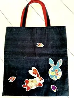 和装　和風　ハンドバッグ　ブラック　うさぎ