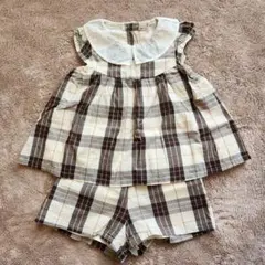 プティマイン セットアップ チェック柄 襟付き トップスとショーツ