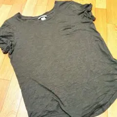 H&M BASICチャコール半袖縒り襟・ロールアップ袖デザインTシャツXS