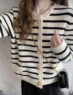 シーイン　ストライプ ニットカーディガン ボーダー
