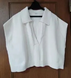 LOWRYS FARM　開襟スキッパー ニット ベスト　ノースリーブ　ショート丈