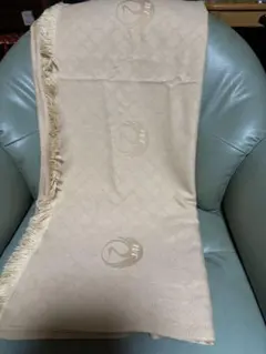 JAL ベージュ チェック柄 毛ブランケットフリンジ付き（28A）