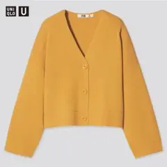 ミラノリブVネックカーディガン（長袖）　イエロー　ユニクロ　UNIQLO