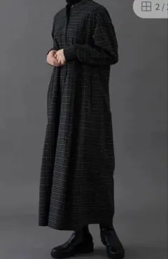 完売品　FORK&SPOON　タックデザインワンピース　ブラック チェック