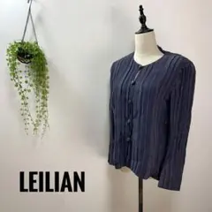 A757 Leilian ノーカラージャケット プリーツ 薄手 秋 夏 リネン