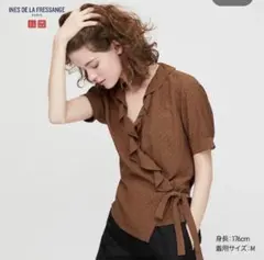 新品タグ付 ユニクロ イネス レーヨンクレープフリルブラウス L