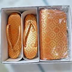 草履 バッグ セット 和装小物 オレンジ 金糸
