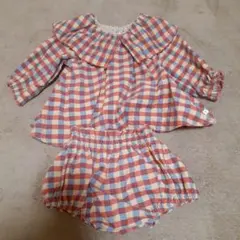 【美品】こどもビームス チェック柄 ビッグカラー セットアップ　ブルマ