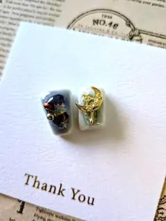 月とカラフルビーズのシー陶器ピアスorイヤリング☆１点物