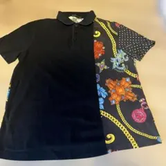 VERSACE ポロシャツ ブラック ゴールド チェーン柄