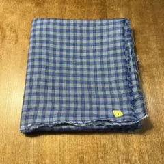 生地　青とベージュのチェック生地①