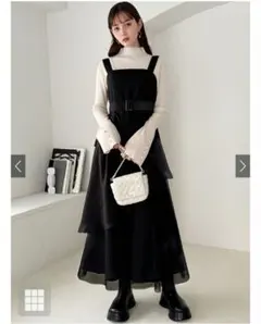 GRL ベルト付きチュールレイヤードジャンパースカート