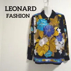 ky165 レオナールファッション 長袖ポロシャツ Lサイズ 紺系総柄プリント