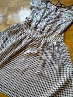 美品 Crolla 38サイズ☆日本製ギンガムチェック ふんわりシアーワンピース