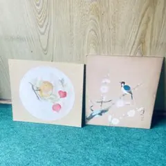 小絵2枚セット 果物と小鳥