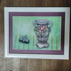 S.Sakai 静物画 花瓶の花 絵画 額装 （縦33.3cm横24.2cm) - メルカリ