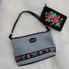 FELLER グレー 花柄 ハンドバッグ とポーチ　2点