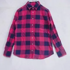 ユニクロ フランネル チェックシャツ M レッド×ネイビー