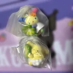 サンリオキャラクターズ　よつばのクローバーマスコット　ポムポムプリン、ウサハナ