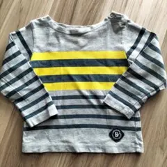 B:MING ボートネックTシャツ グレー/ストライプ