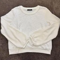 ホワイト レース スウェット トップス M
