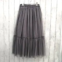 GU チュールティアードミディスカート M グレー ジーユー