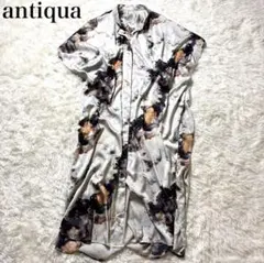 【完売品】アンティカ マーブル柄　アート柄　半袖　ワンピース　光沢感　マキシ丈