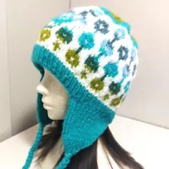 ★フェアアイル柄耳あて付きニット帽★ハンドメイド