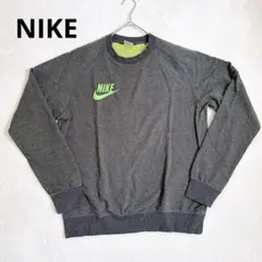 NIKE ナイキ スウェット トレーナー L グレー 蛍光グリーン 切替 ロゴ