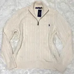 【タグ付き✨】ポロラルフローレン　ケーブルニット　フルジップ　ロゴ刺繍　Ｌ