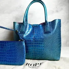 【未使用級】 ROPE ロペ クロコダイル 型押し トートバッグ ポーチ付き