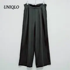 ユニクロ リネン混 ワイドパンツ【M】ウエストゴム ドレープ感 ナチュラル
