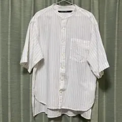 niko and【ニコアンド】ストライプシャツ　ボタンアップ 麻混　M