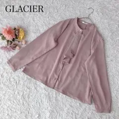 【L】グラシア　長袖ブラウス　ボウタイ　くすみピンク　金ボタン　フォーマル