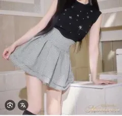 (yumi様専用)ミシェルマカロン 美脚ギンガムチェックスカートブラック