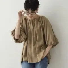 バルーンスリーブギャザーブラウス【洗濯機洗い可】