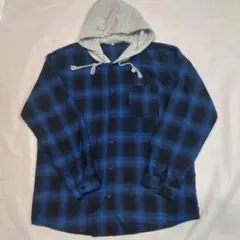 青黒オンブレチェック フードネル 3XL