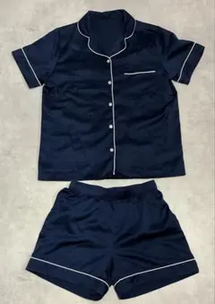 GU サテンパジャマ 半袖&ショートパンツ ネイビー S