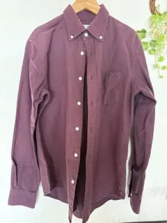 グローバルワークバーガンディ ボタンダウン 長袖シャツ、グレープ系　M