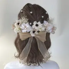 成人式髪飾り　振袖髪飾り　結婚式　ドレス　ヘッドドレス　卒業式　袴　白　ベージュ