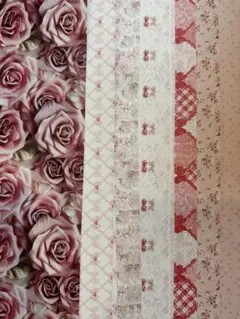 ピンク系デザインペーパー20枚セット 薔薇 レース コラージュ素材 ラッピング