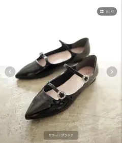 ビジューバックルダブルストラップポインテッドトゥメリージェーンフラットパンプス