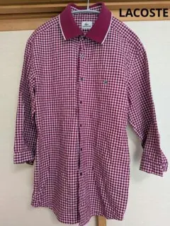 ラコステ LACOSTE 赤系×白のチェック 七分袖シャツ サイズ4 綿100%